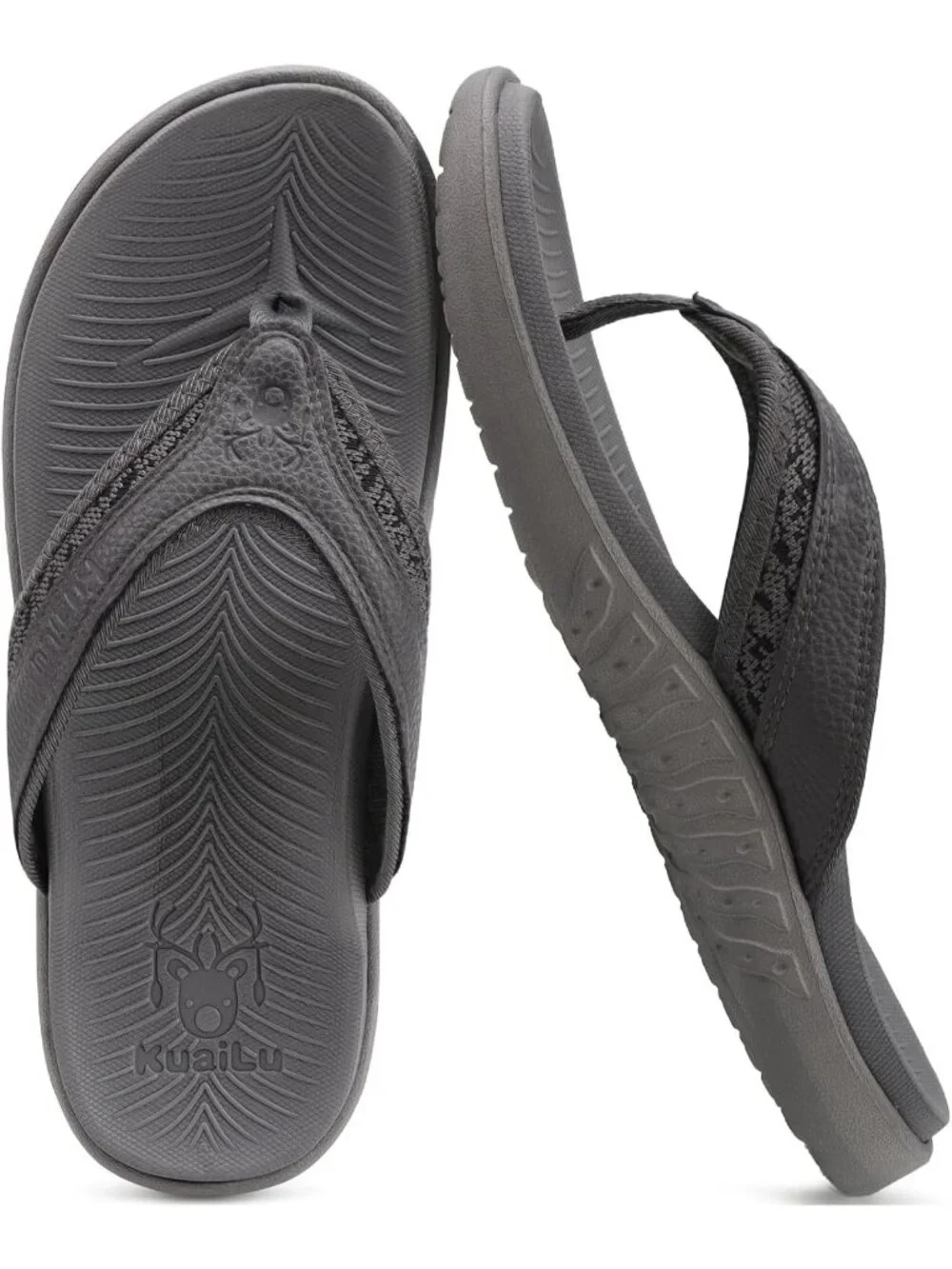 Men's All Grey Sport Flip Flops Comfort Orthotic Thong Sandals Arch Support